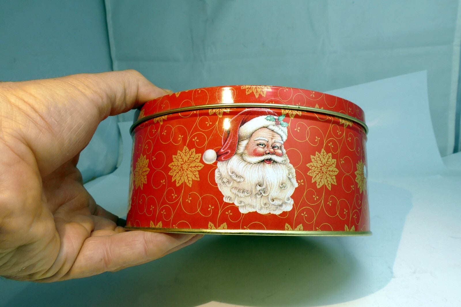 Two pack Cookies Candy Round Tin empty container Christmas eve Santa Claus smile