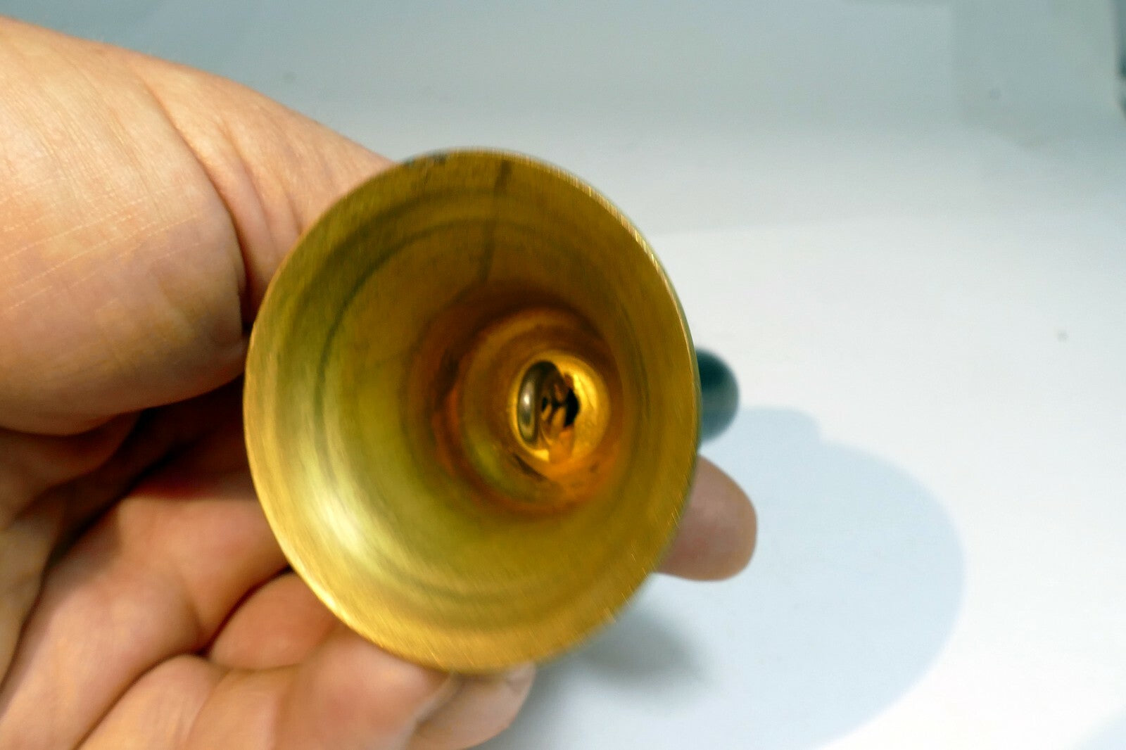 1.5" Solid Brass metal School Diner Bell with wooden handle missing clapper 