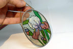 Garden Iris Flowers Stained Glass Suncatcher 5" Oval hanging sun catcher