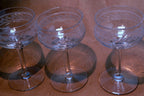 Set of 3 Fostoria Wave Needle Etched 4 1/3" Handled Goblets Cordial crystal lot