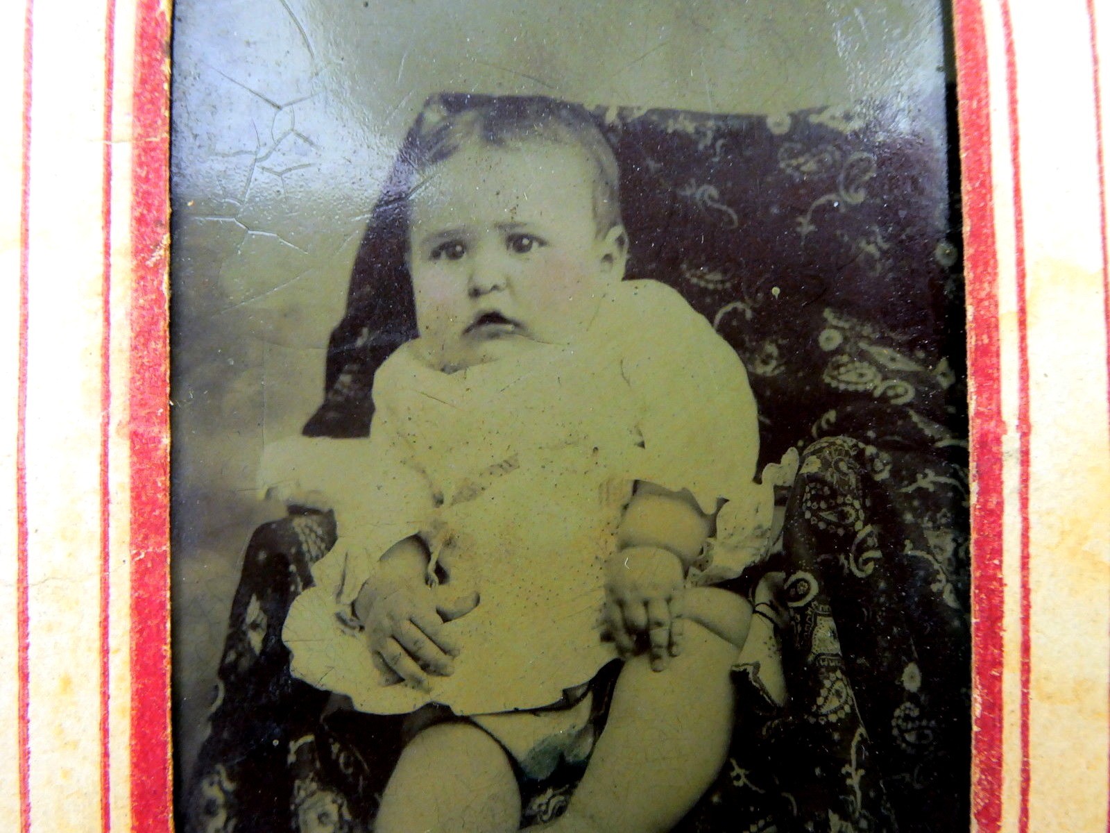 Tintype photo ferrotype baby girl vintage antique picture photograph 2x3" 1900