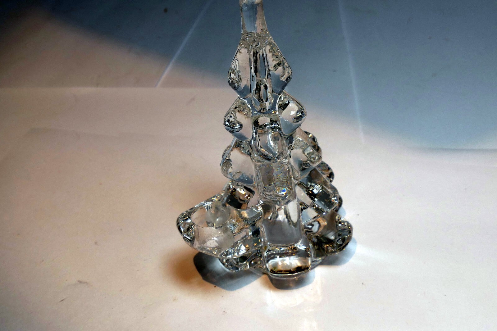 Clear Art Glass Christmas Tree Candle Holders 4" tall