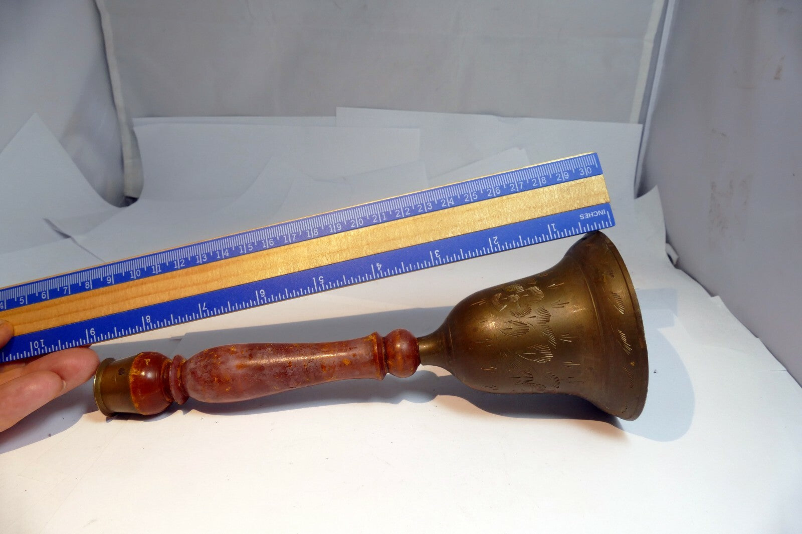 3" Solid Brass  School Diner with wooden handle hand held South Asia