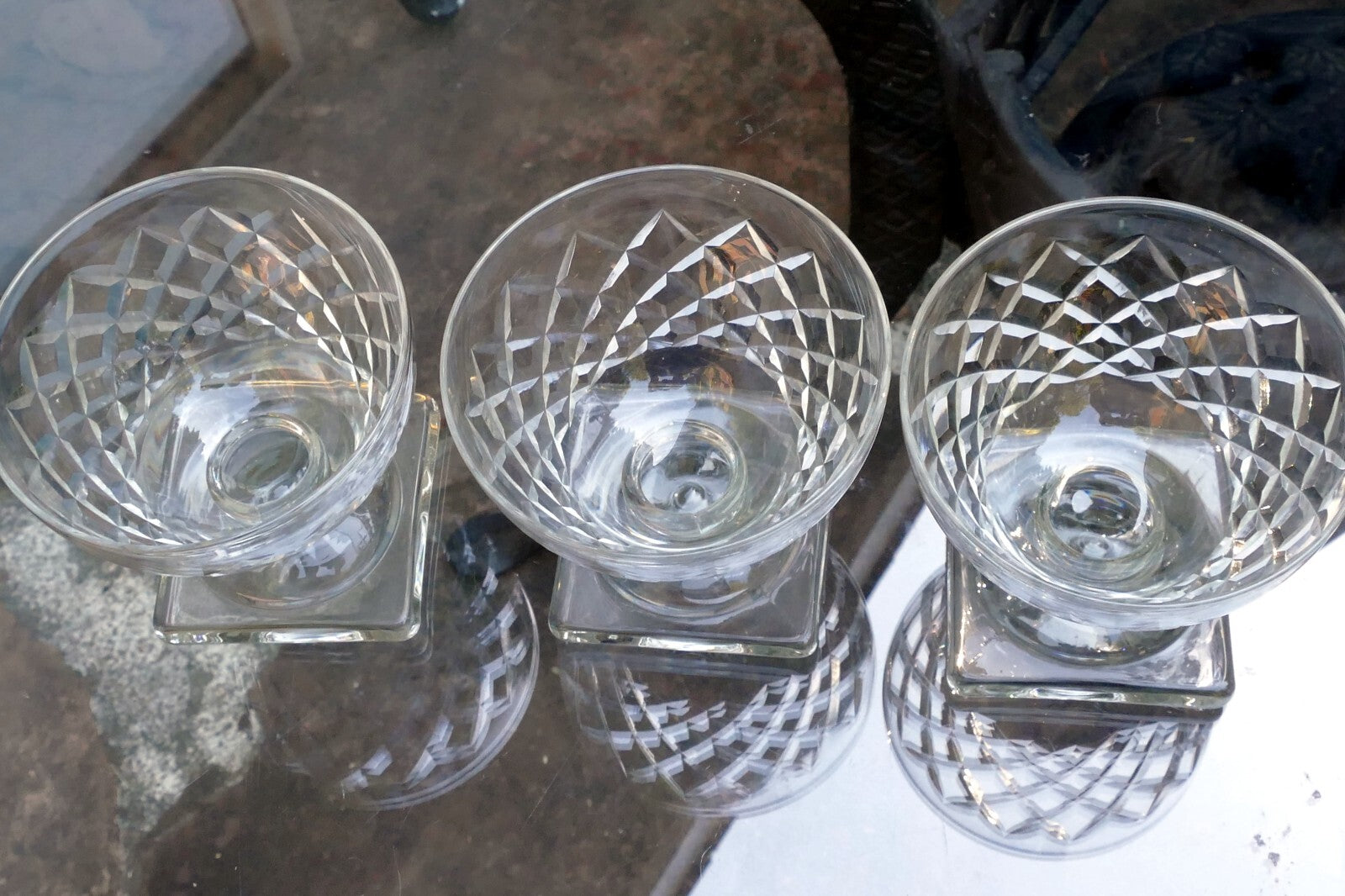 Waterford Goblet Desert Cup Set of 3 lot 3.5" Tall Square base Diamond