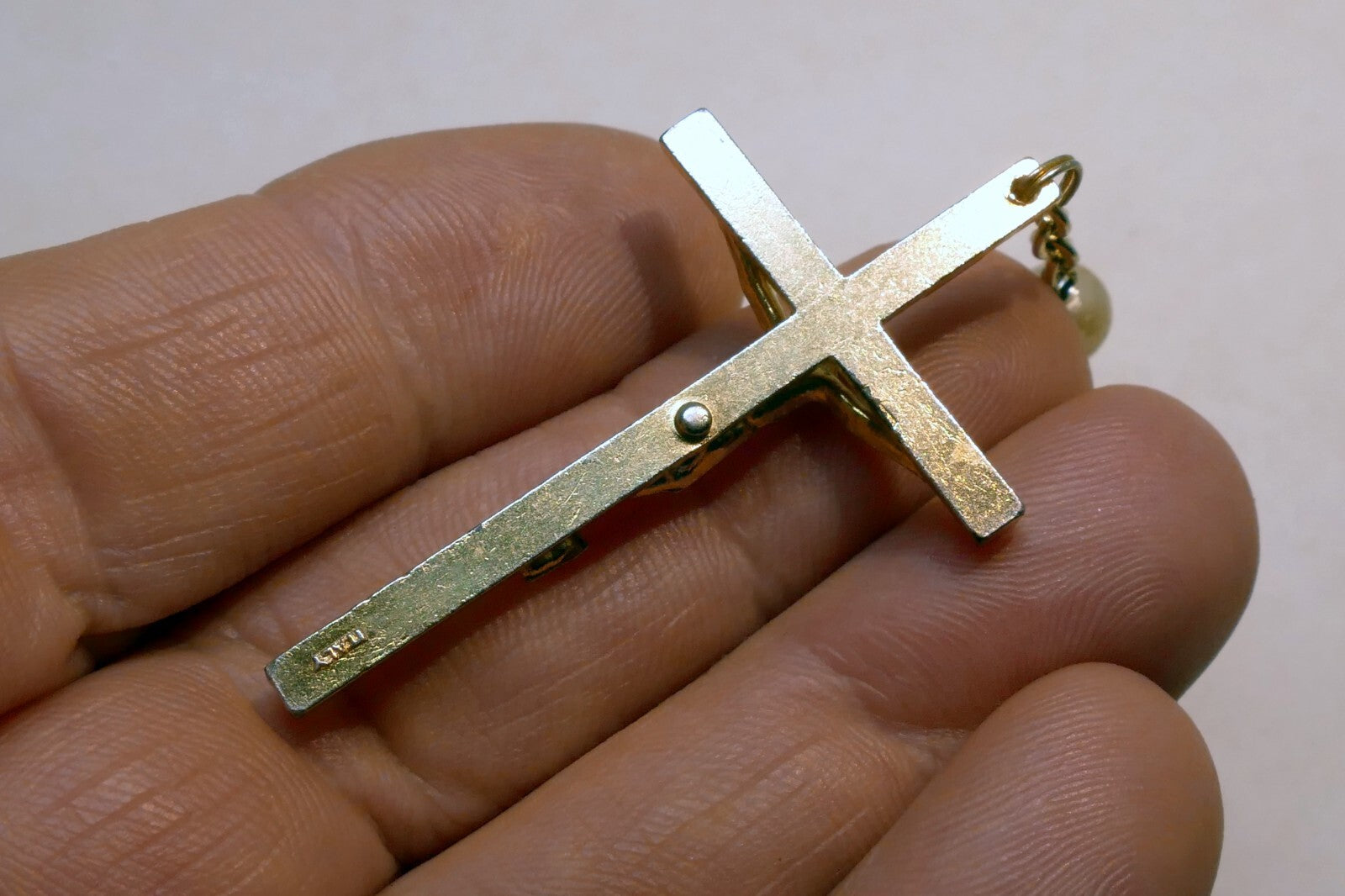 Gold Color tone Crucifix Cross Pendant Charm - ITALY vintage 2" long Catholic