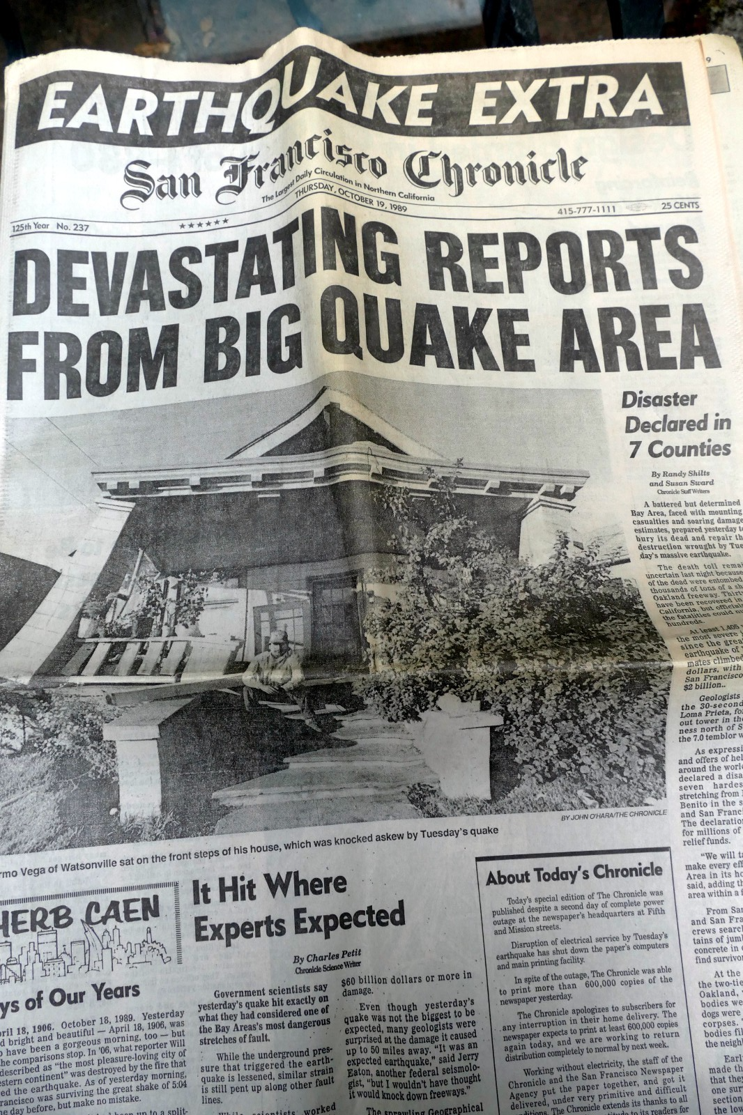 1989 san francisco chronicle earthquake oct. 19th extra extra bay area