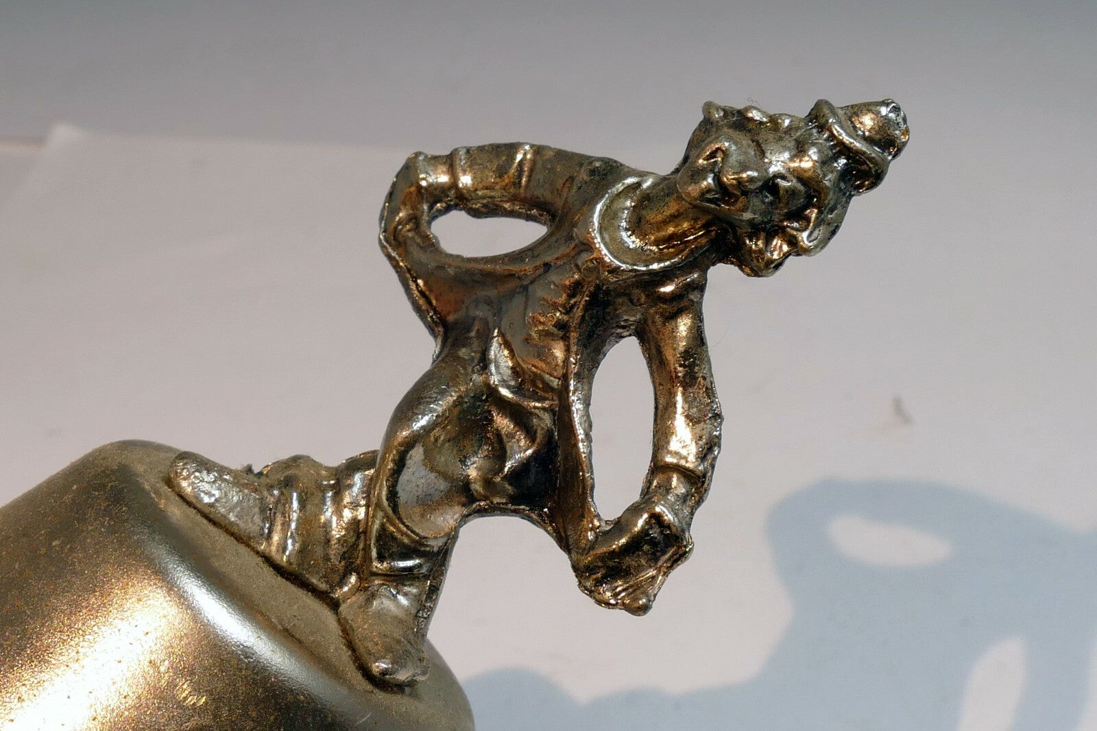2" metal Bell Diner with clown hand held handle Pewter metal stand