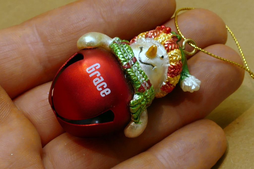 CHRISTMATS ORNAMENT 2" Grace snowman with metal bell