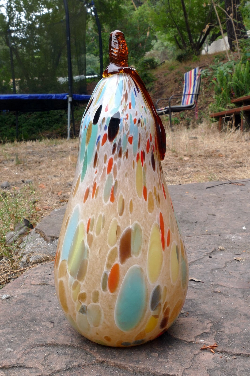 Empoli Maestri Vetrai Mottled Confetti Art Glass PEAR Fruit  Yellow Blue Brown