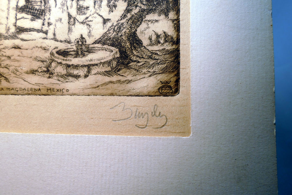 Mission Contrera de la Magdalena, Mexico Signed Etching 1900's  Stefan Bunyitay