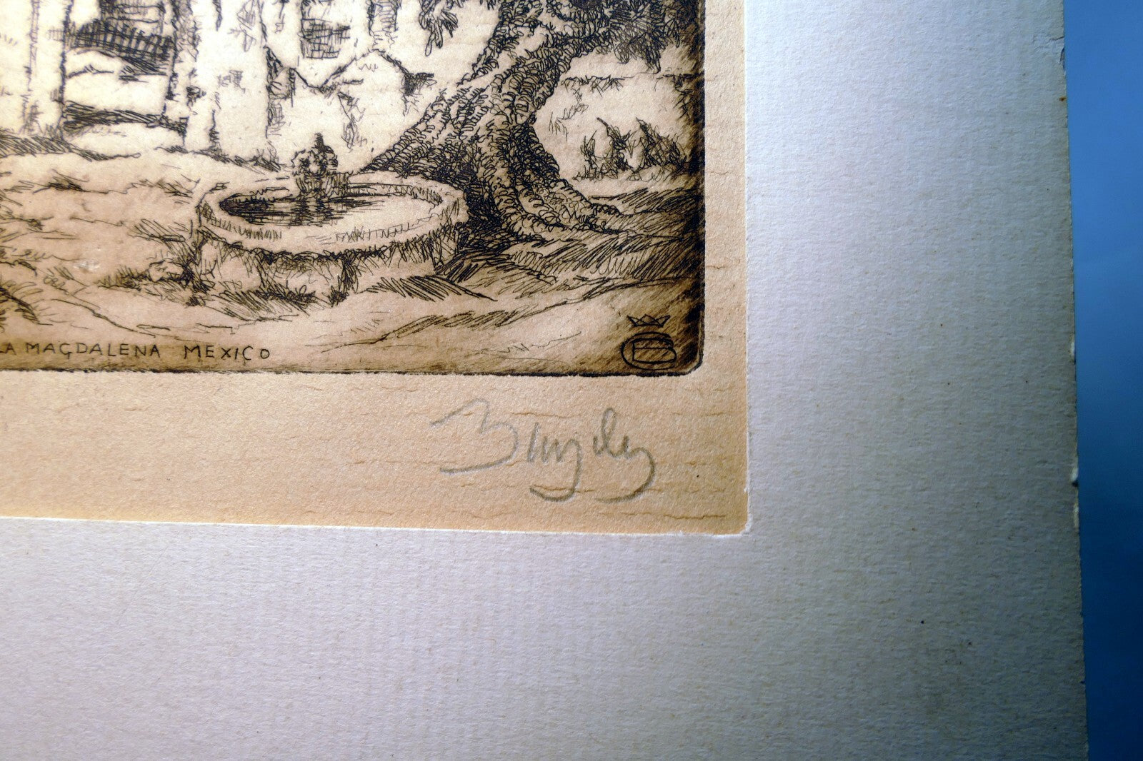 Mission Contrera de la Magdalena, Mexico Signed Etching 1900's  Stefan Bunyitay