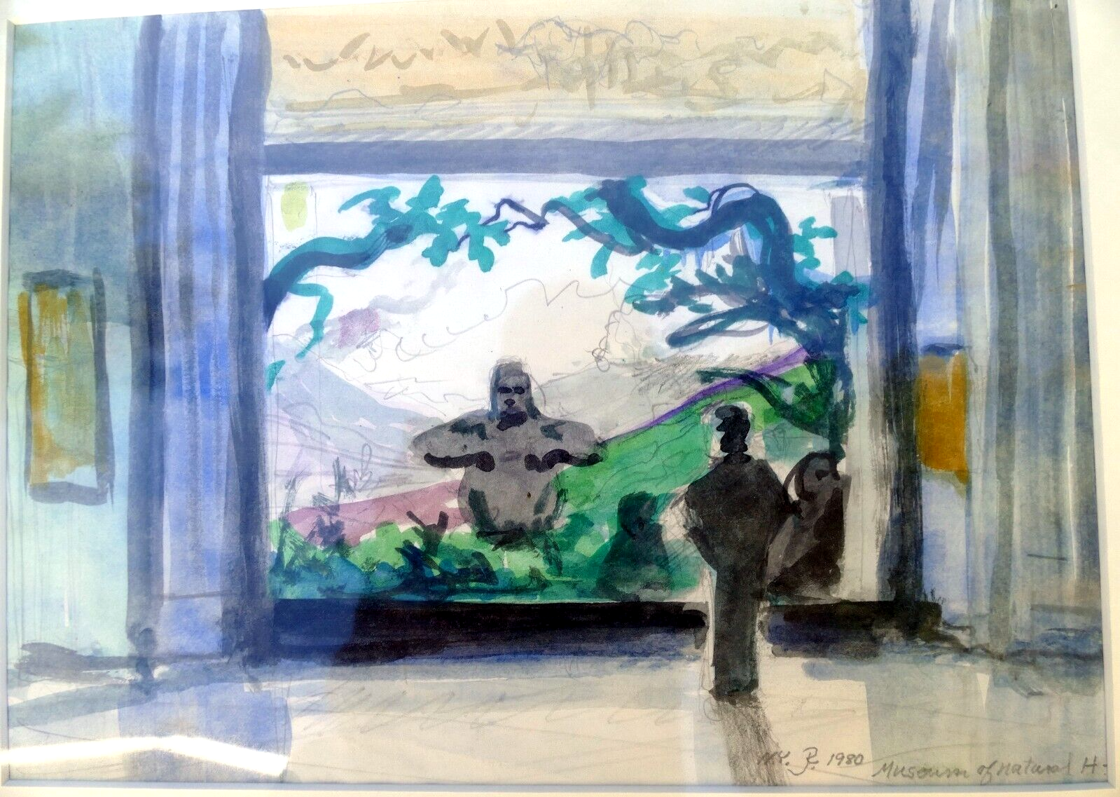 Ny museum of natural history original watercolor painting 1980 signed by j.r.