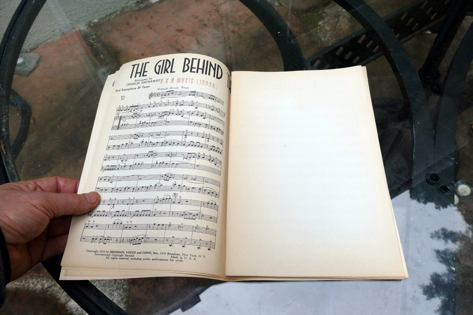 The Girl Behind Venetian blind Fox Trot Sheet Music 1939 orchestra Hathaway