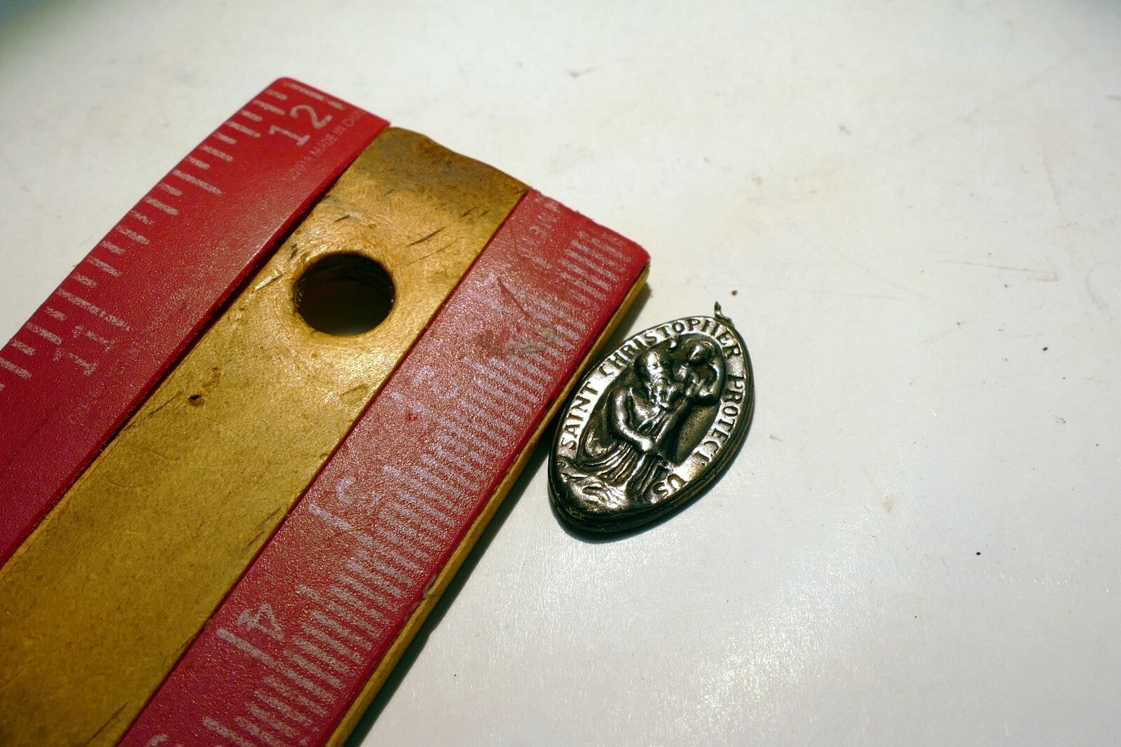 St. Christopher Pendant Charm St. Raphael Protect us w/ - broken ring on top
