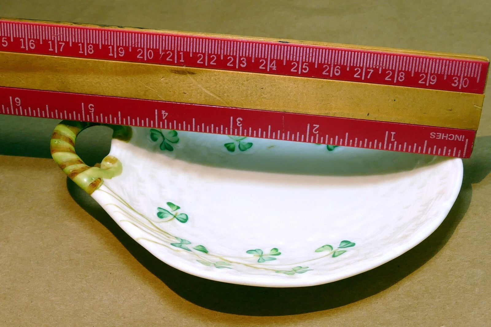 Belleek Ireland  clover shamrock butter plate spoon rest porcelain