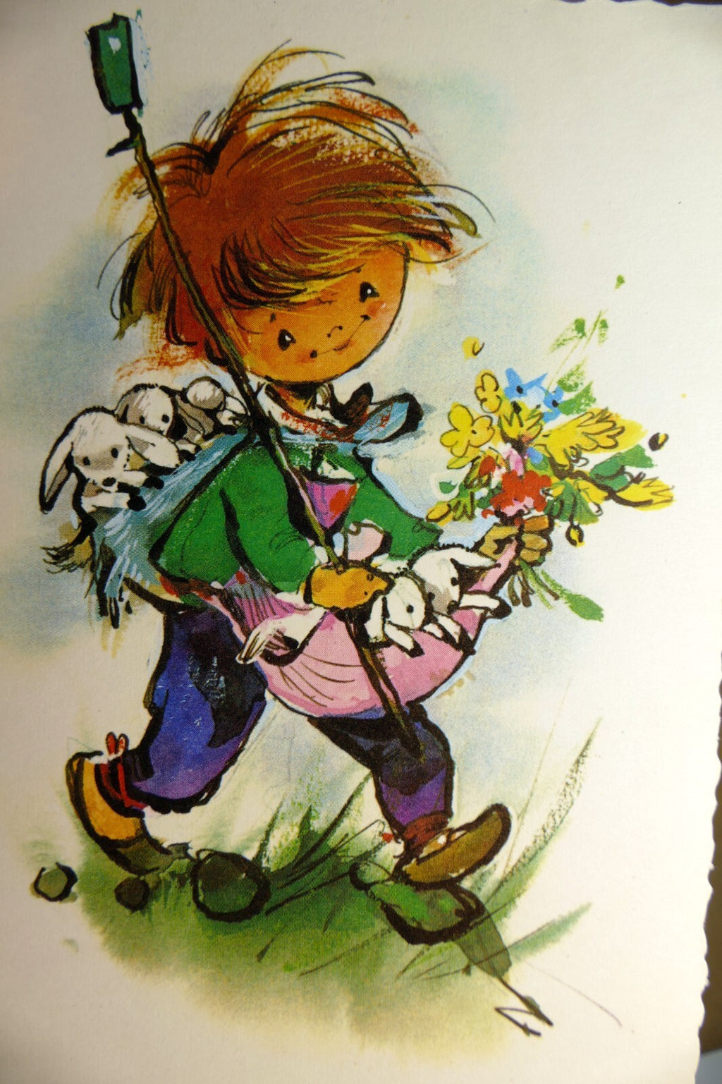 Adolf korsch verlag postcard münchen boy with flowers lamb   unposted art