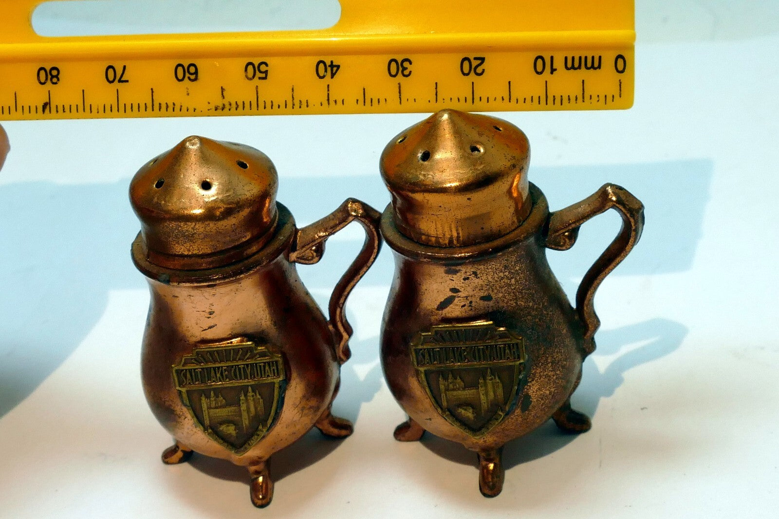 Copper Salt & Pepper Shaker Souvenir Of Salt Lake Temple City Utah USA
