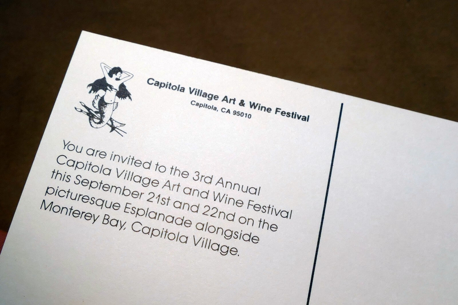 Invitation Capitola Village Art & Wine Festival 1985 -  Postcard, unposted