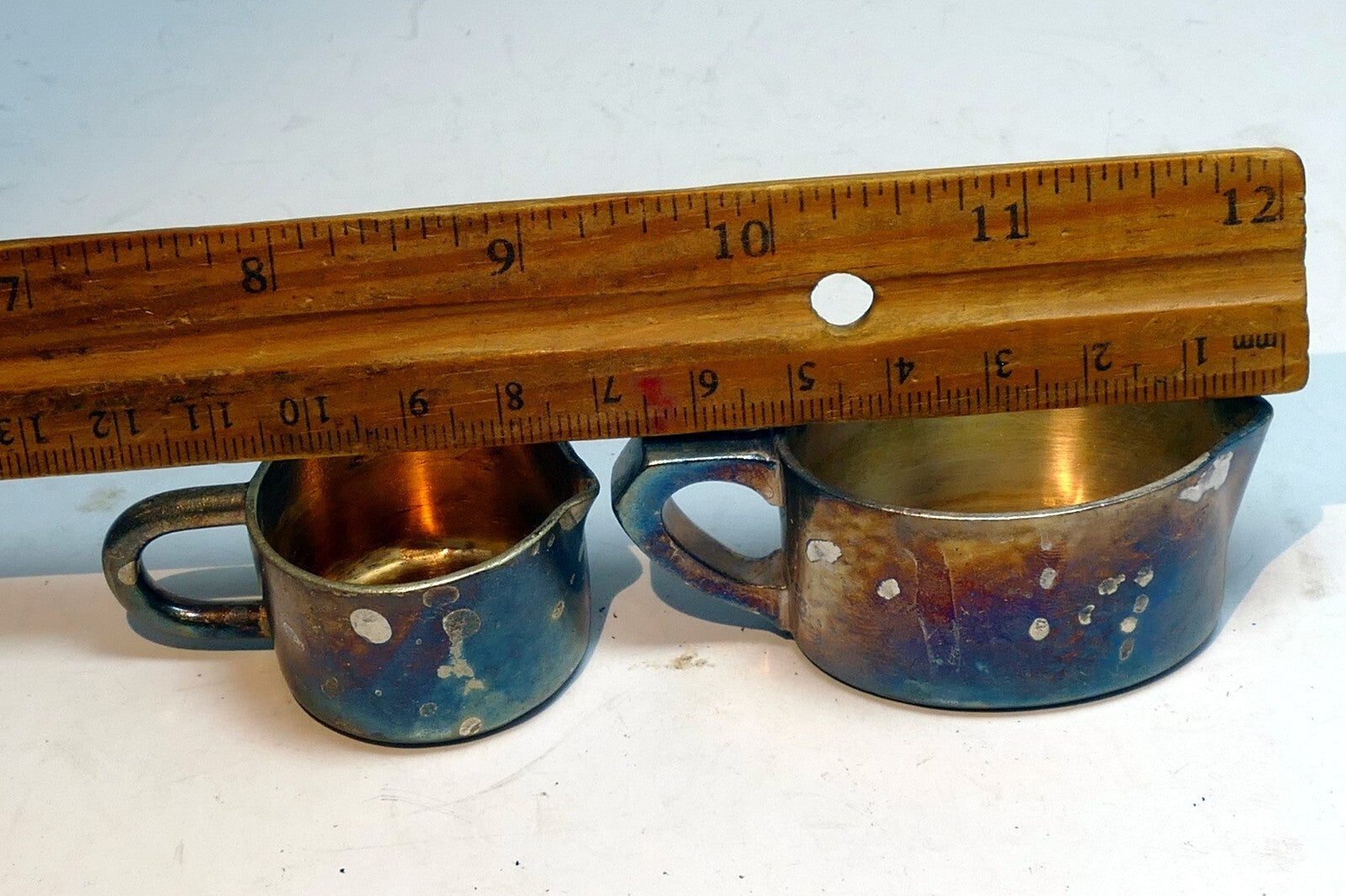 Miniature 2cm tall Metal Milk Creamer Pitcher set of two Germany