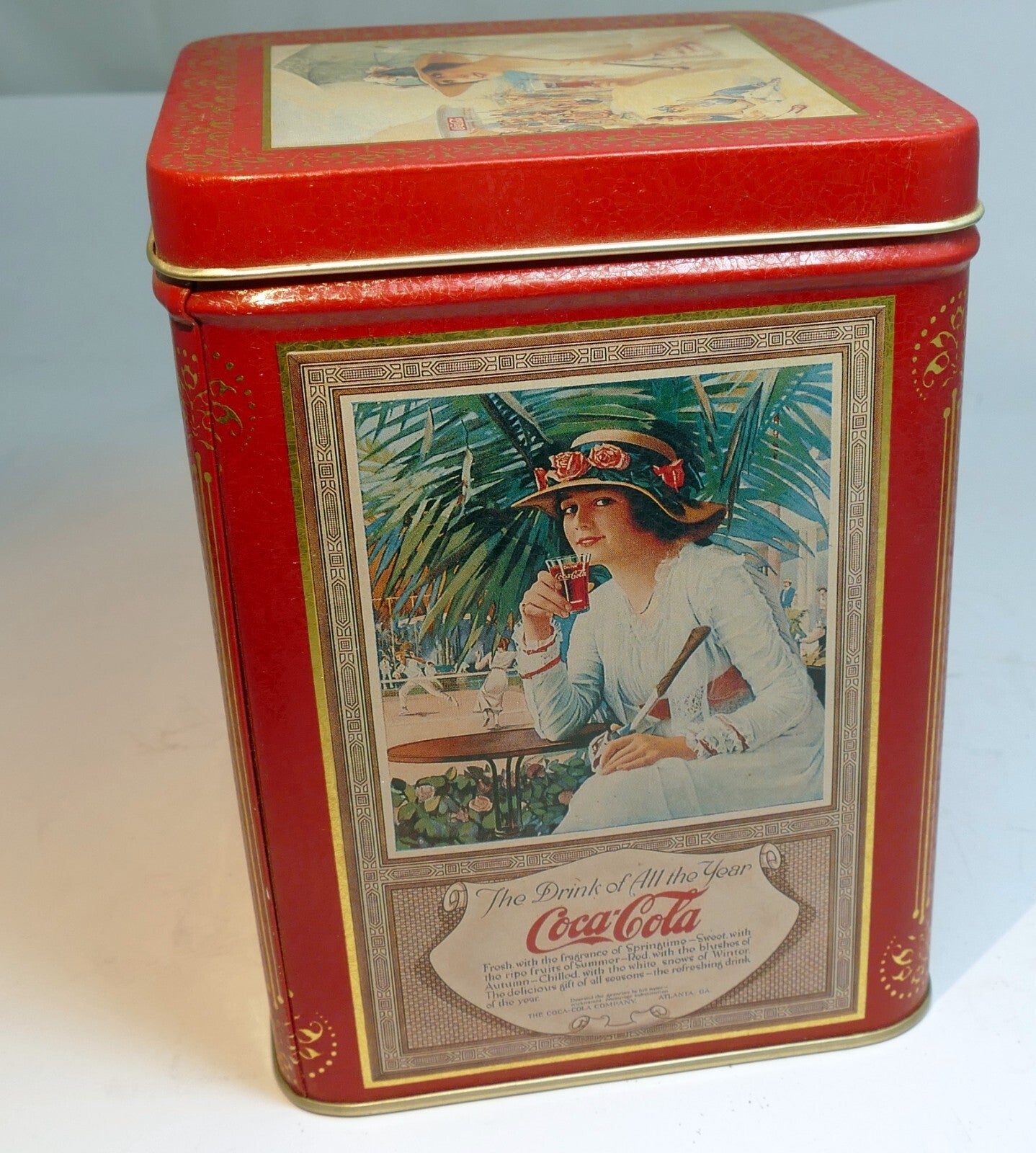 Vintage Coca-Cola Tin Can 1994 Red & Gold "Enjoy Thirst" Drink rectangle  5.5"