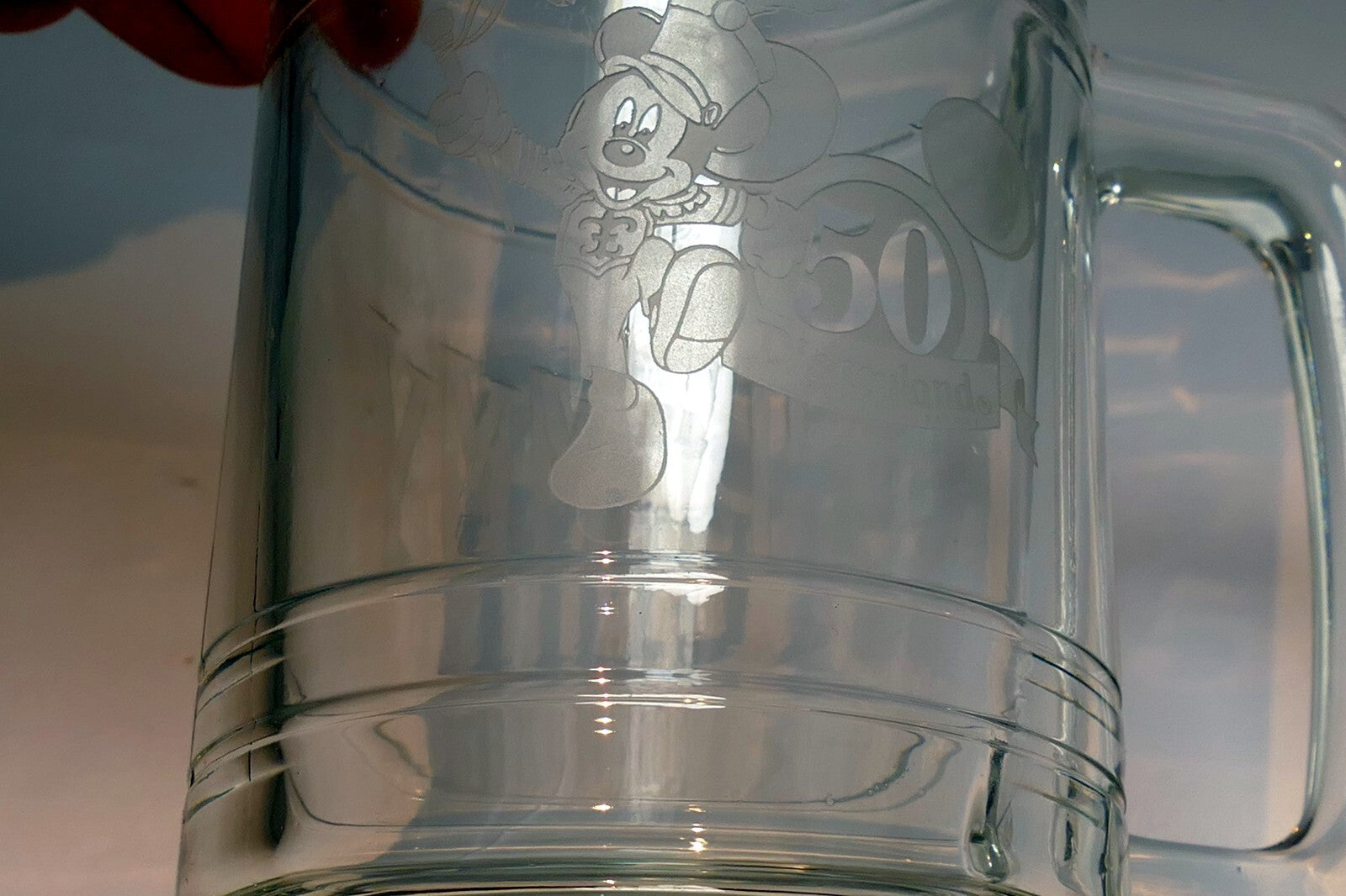 Mickey Mouse Large Glass Beer Stein Mug Walt Disneyland Etched Engraved "TOMMY"