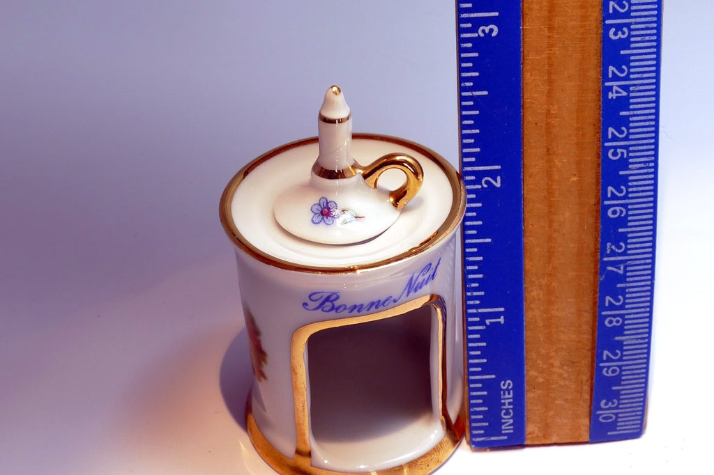 Miniature Limoges France Porcelain Tea Pot Pitcher Candle Warmer  Bonne Nuit