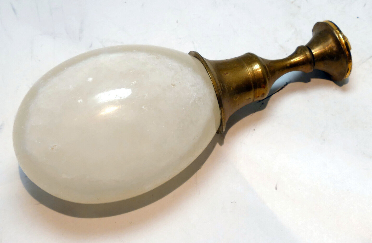 Green Jade Stone Finial Antique 3" with gold tone eagle coat of arms US Navy