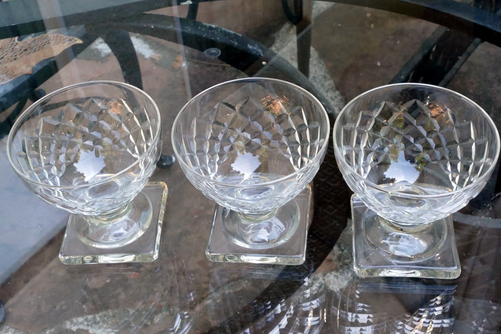Waterford goblet desert cup set of 3 lot 3.5" tall square base diamond