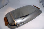 stainless steel rectangle platter serving dish  8X12" w/ wooden handles