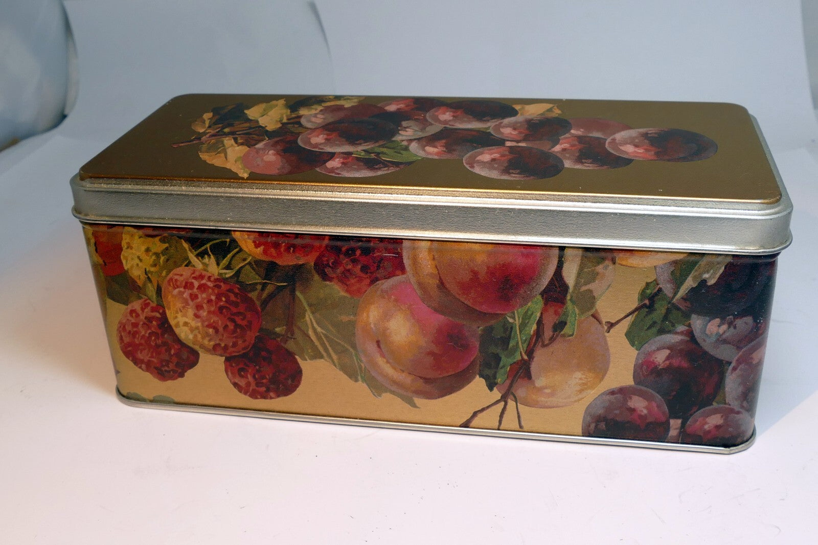 rectangle Tin Metal with grapes fruit plums strawberries
