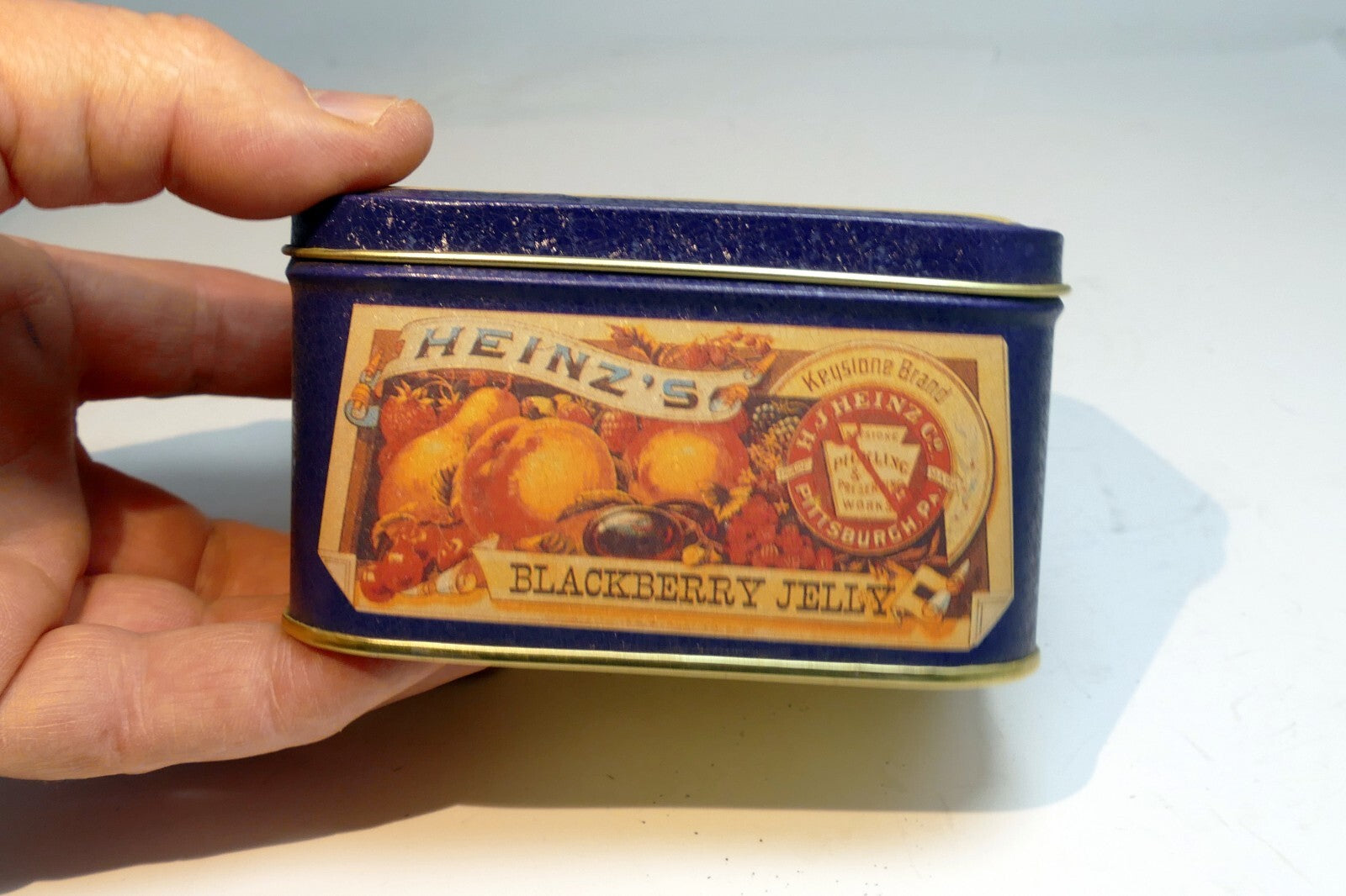 Vintage Heinz’s Blackberry Jelly Tin Can empty rectangle