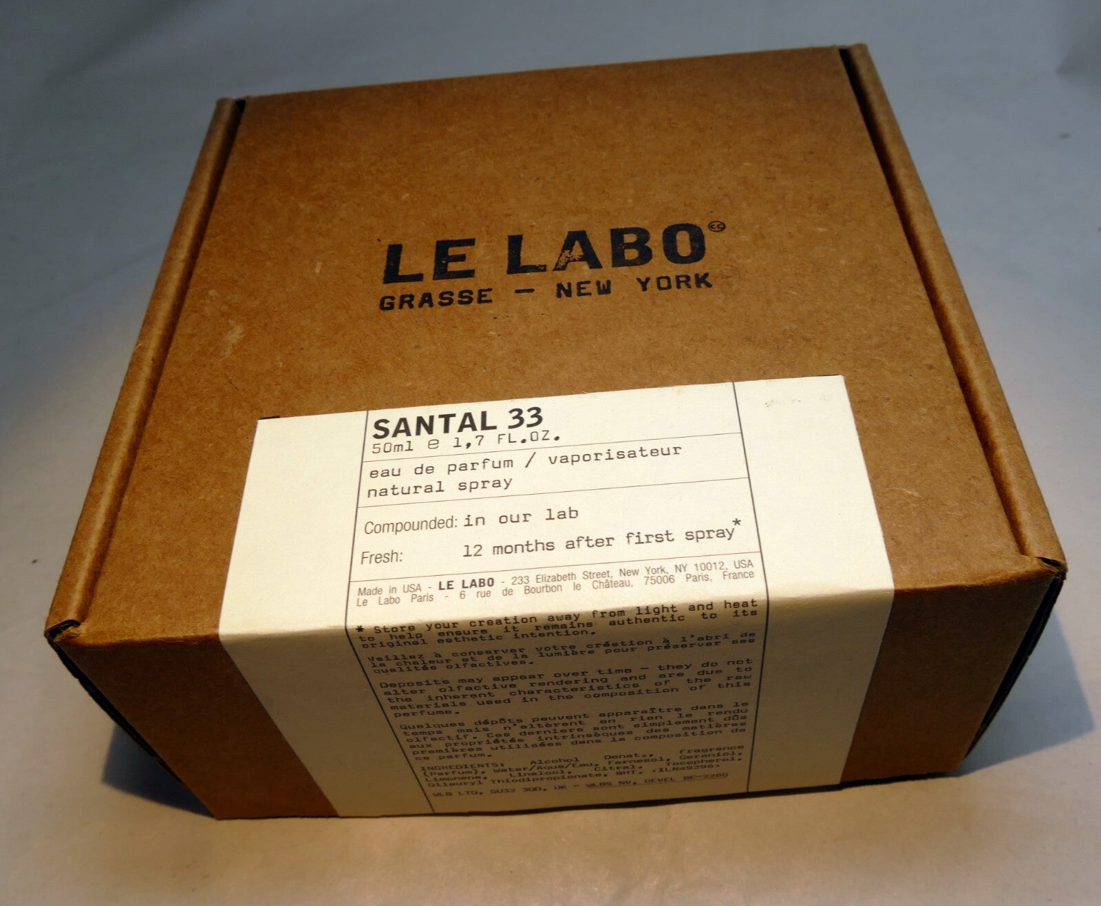 Empty box only le labo santal 33 50ml eau de parfum natural spray