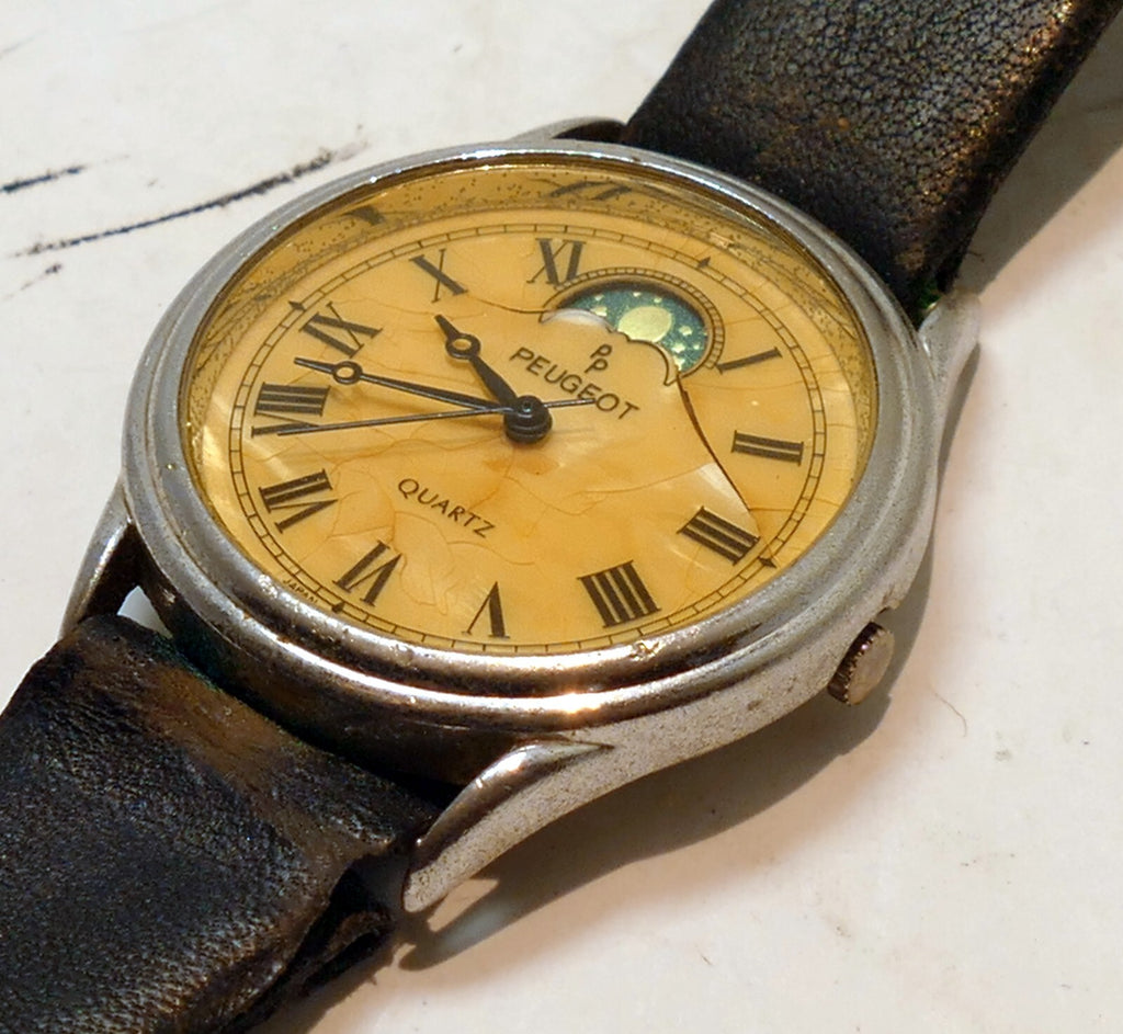 Peugeot watch quartz stainless base metal   parts as is not working
