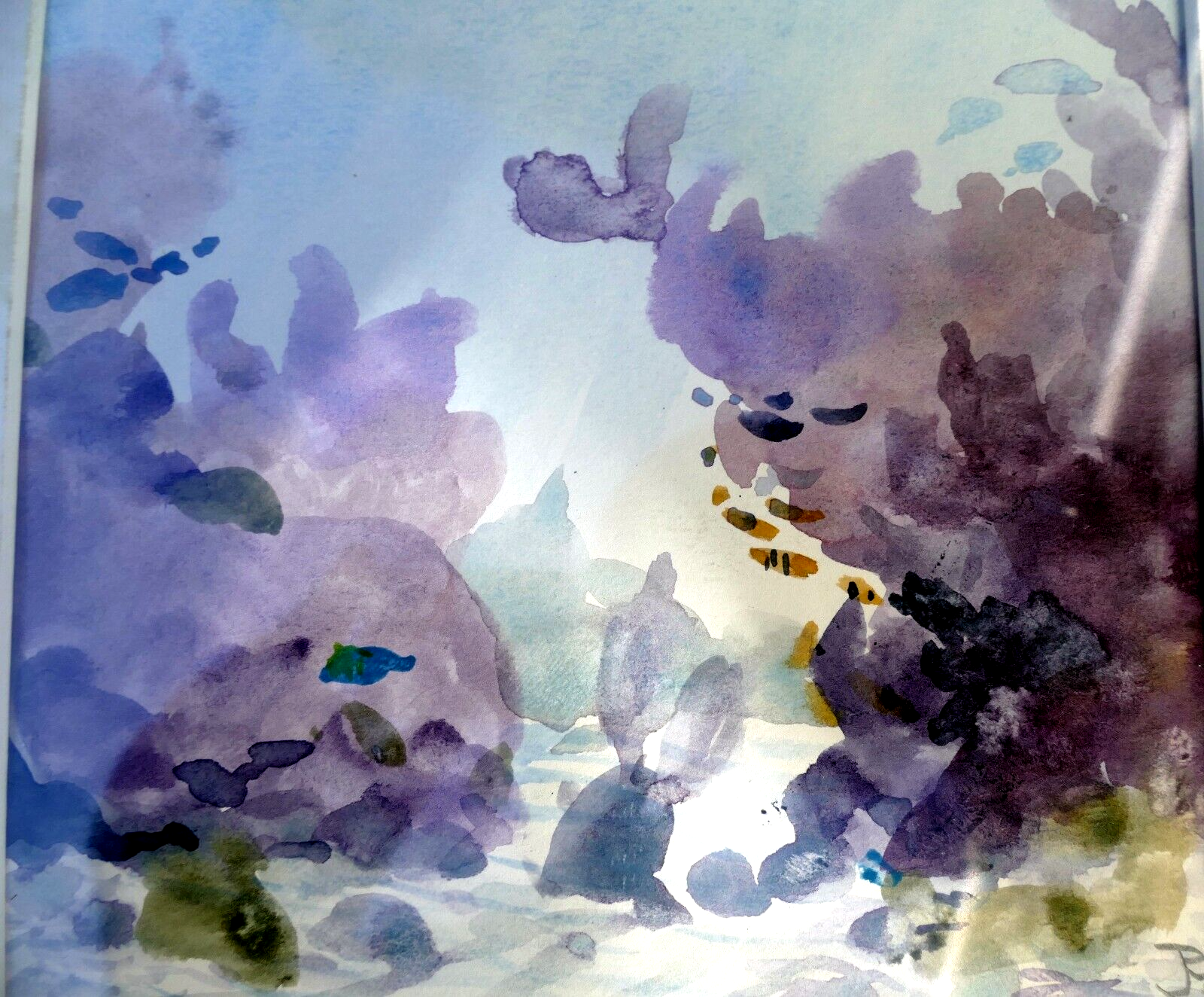 Vieques island scuba original watercolor painting 1980 signed by jr