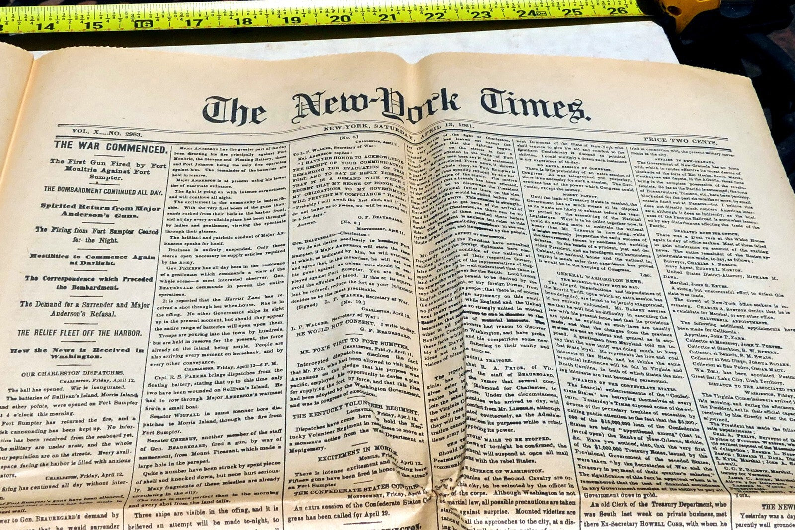 New York Times April 20, 1861 - Reprint - Civil War