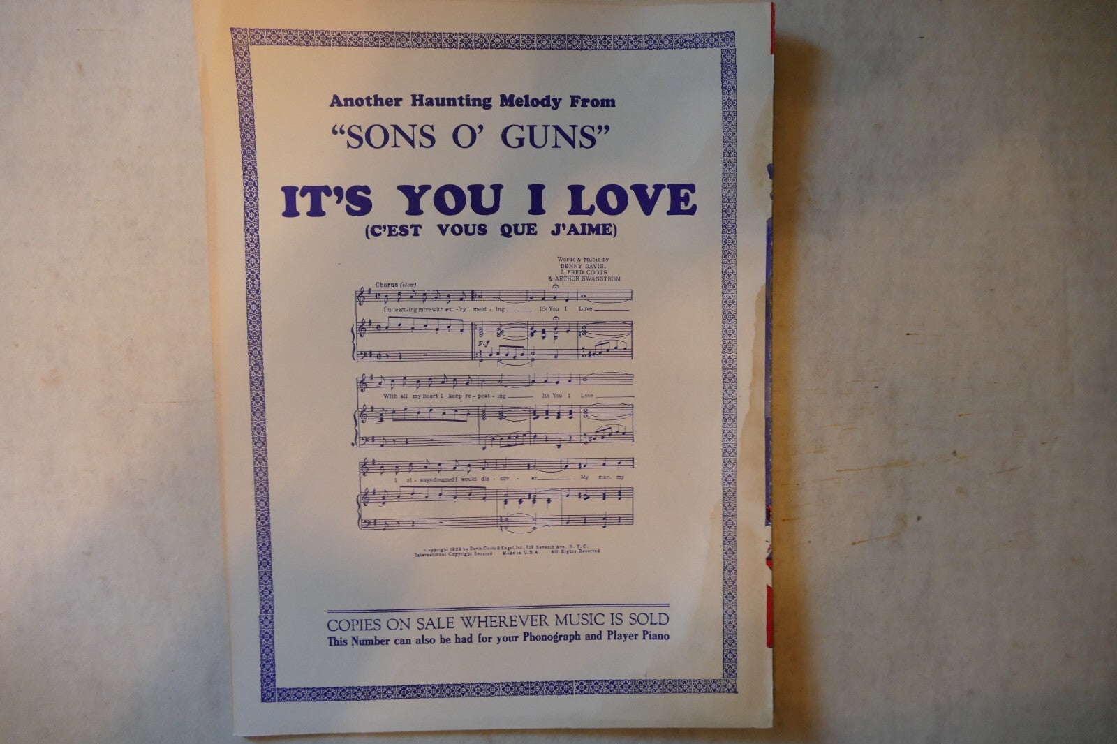 Cross Your Fingers 1929, Sons O' Guns, Arthur Swanstrom, Benny Davis, Fred Coots