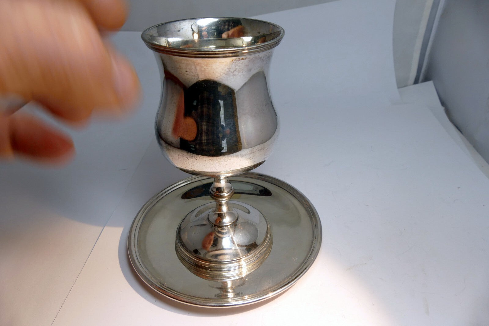 Pewter Goblet by Wallace Bros Silver Co.  V V 52 5.5" tall with plate saucer