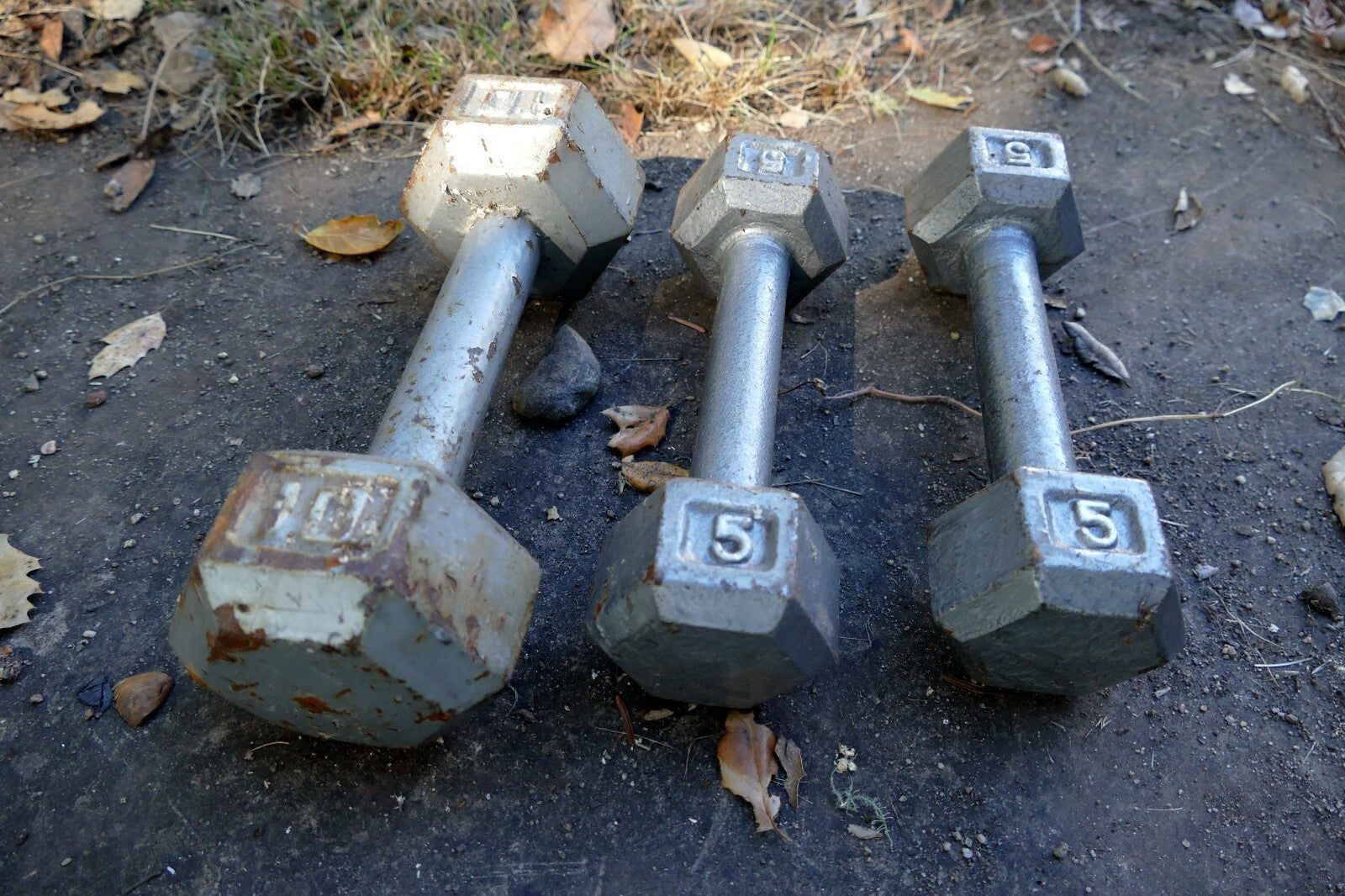 Pack of 3 Cast Iron 9" Dumbbell Bar Handle  5, 5 and 10 LBS each fixed weight