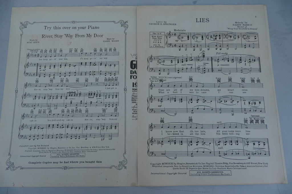 Lies by Harry Barris 1931 Shapiro, Bernstein and Co.