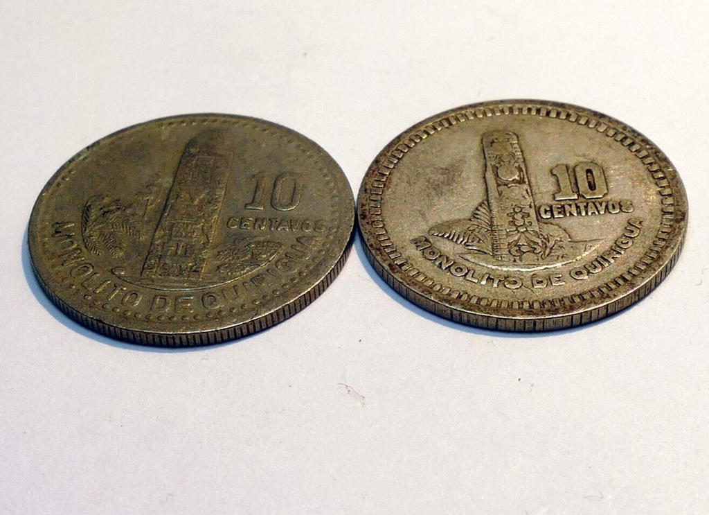 10 centavos guatemala, 72%silver pack of two lot 1987 1951 coins