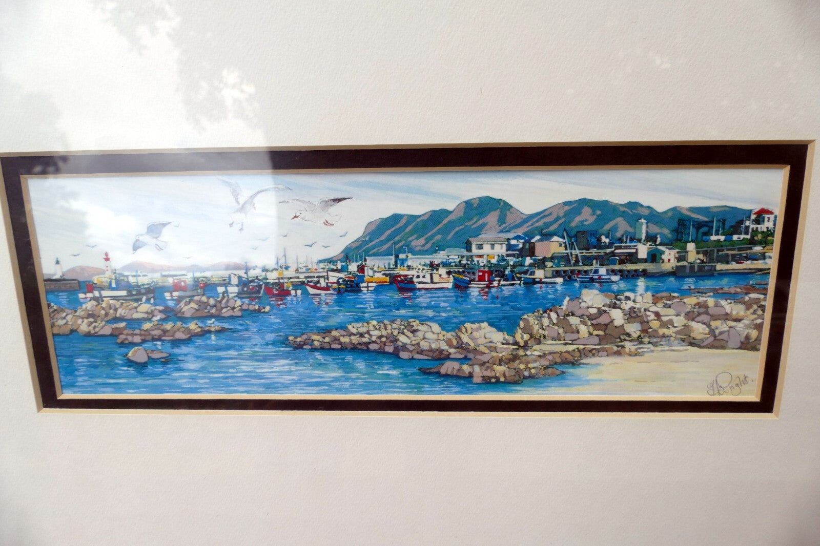 J h wright print lithograph "kalk bay towards simonstown" cape 10x3.5" signed