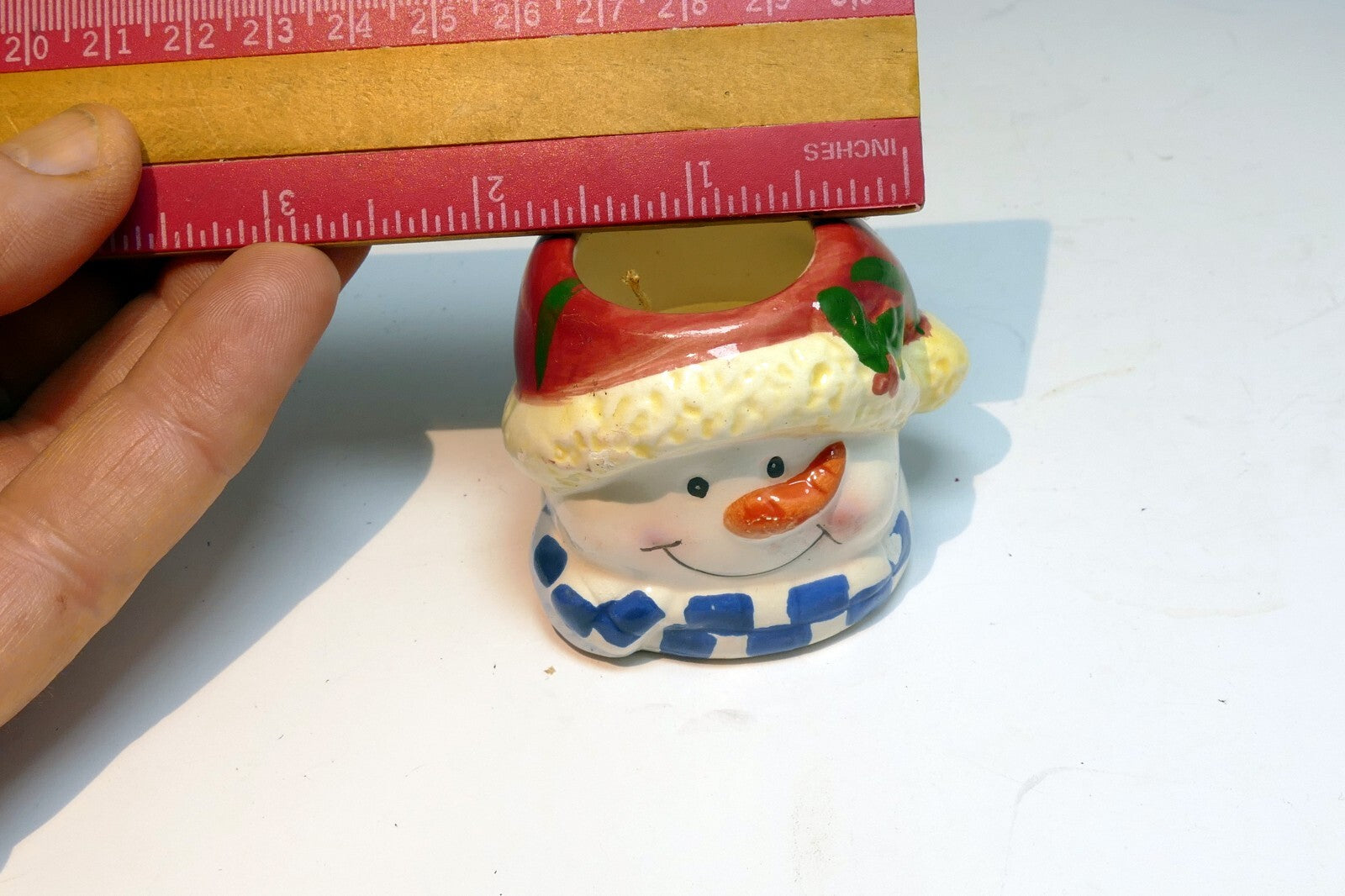 snowman tealight candle holder  vintage clay pottery