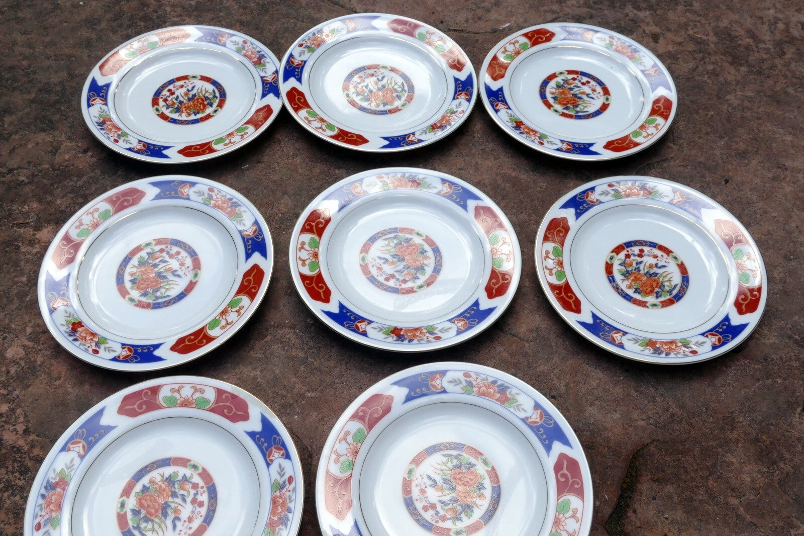 7 TTC China 6.2" Round Desert Plate Gold trim TTN1 Red-Blue Floral made in Japan