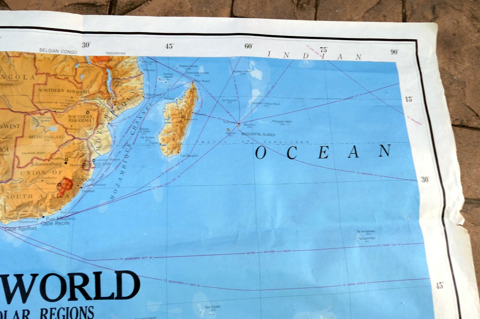 South Africa S. Atlantic OCEAN - 40X56" extra Large MAP