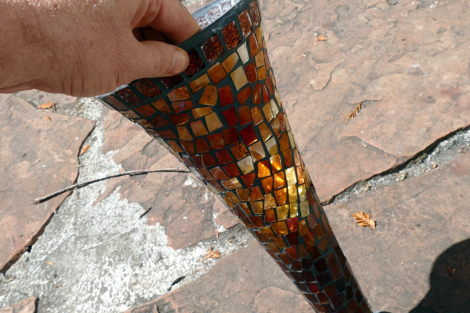 Handmade Amber Yellow Mosaic Stained Glass  Home Decor Vase 16" Large tall