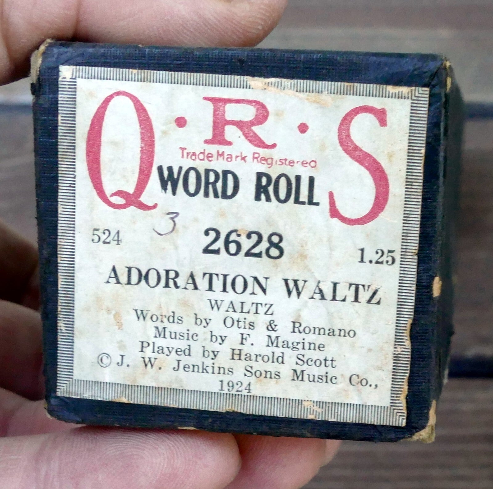 Qrs word piano roll 2628 adoration waltz by f. magine