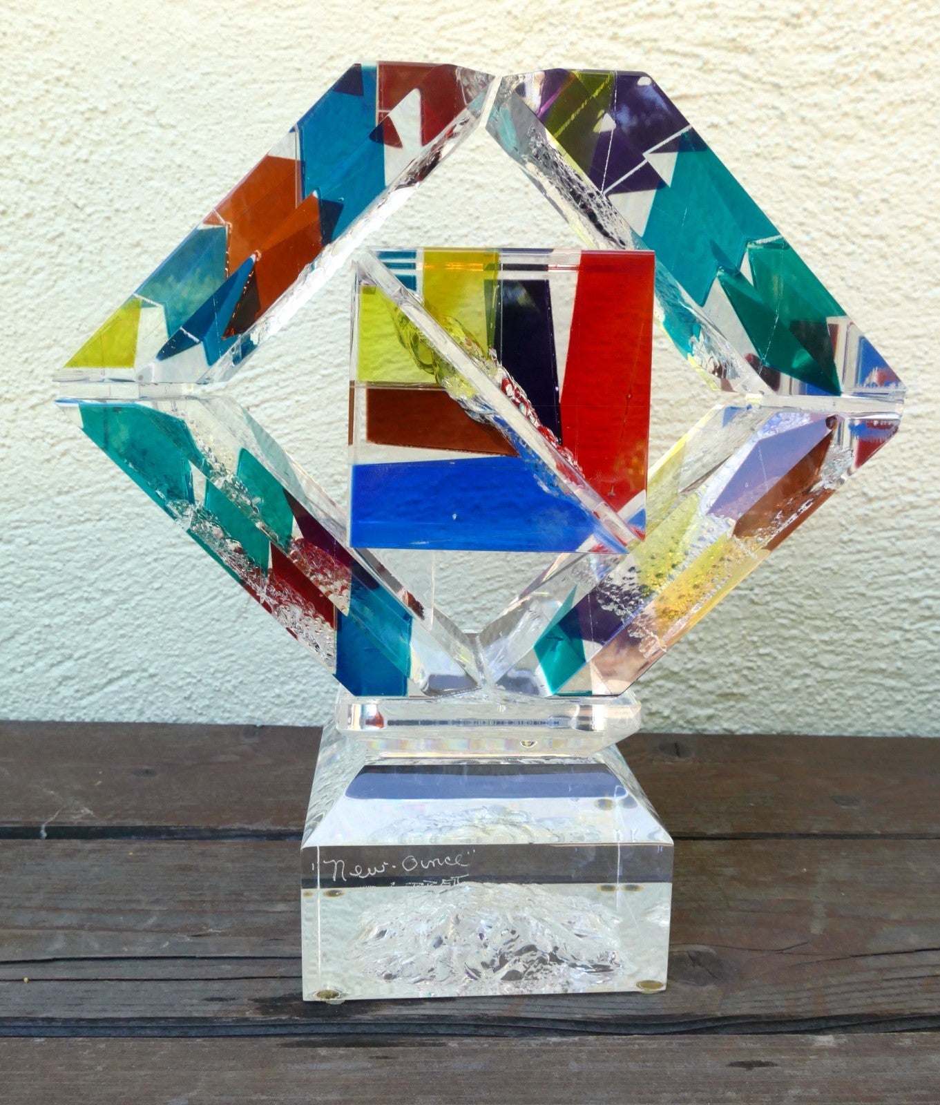 Rod R. Garrett Artist Acrylic Table Modern Sculpture Signed "New Ounce" 1999