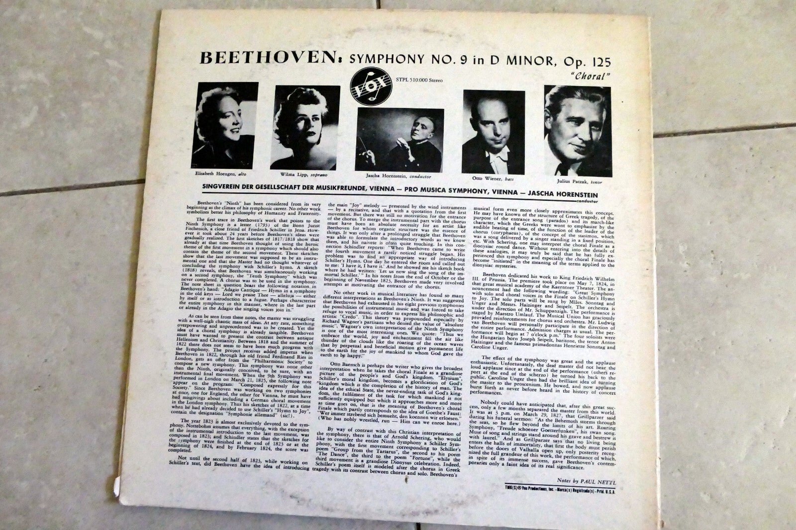 Beethoven Symphony No.9 "Choral" Jascha Horenstein LP VOX STPL 510.000 Vienna 73