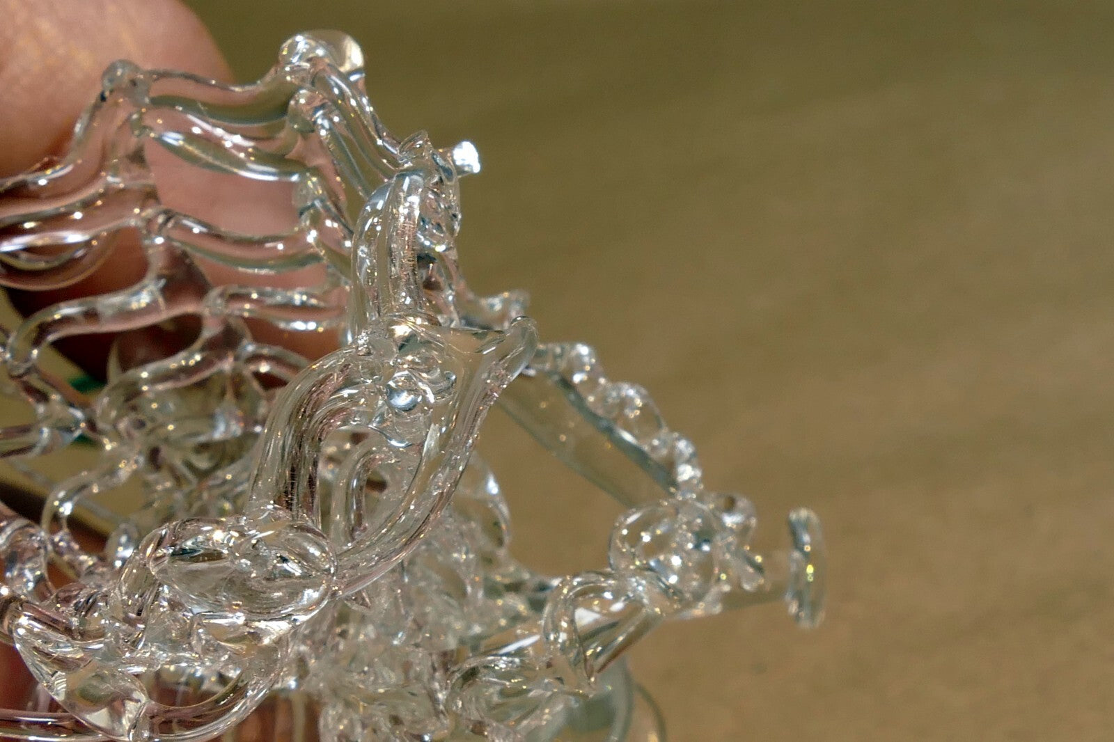 Spun Glass clear 2.5" hanging ornament angel with trumpet