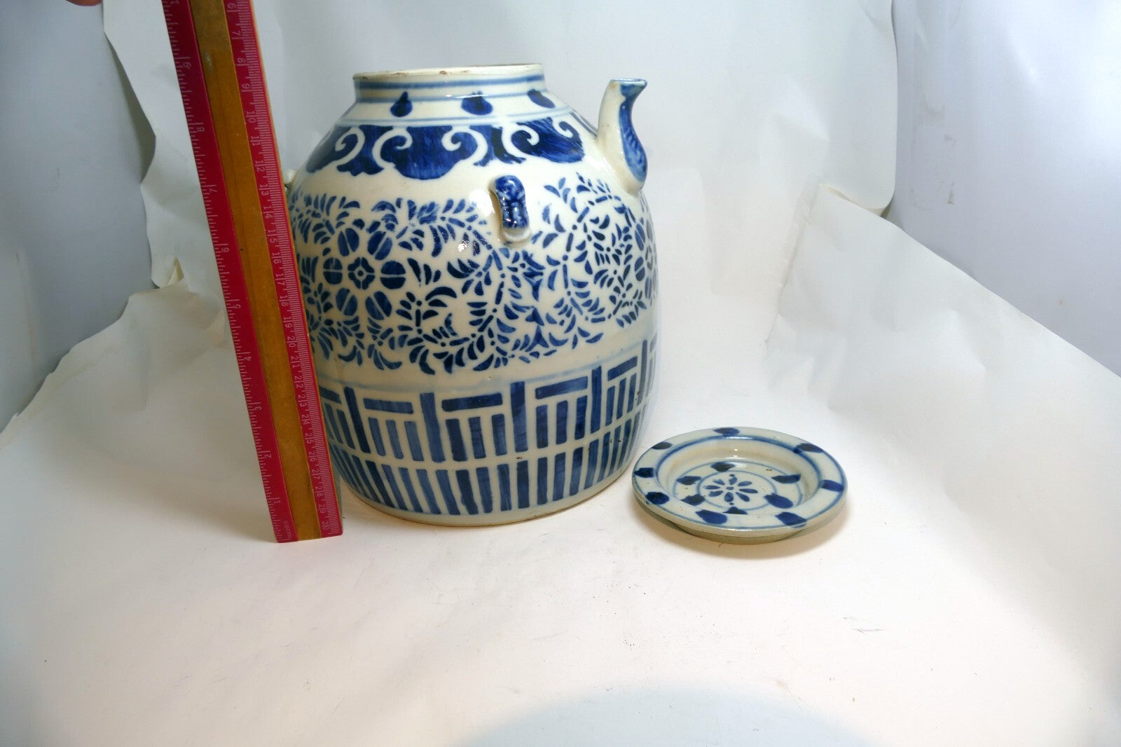 Chinese Qianlong Nian Zhi Blue & White Porcelain Large Wedding Teapot